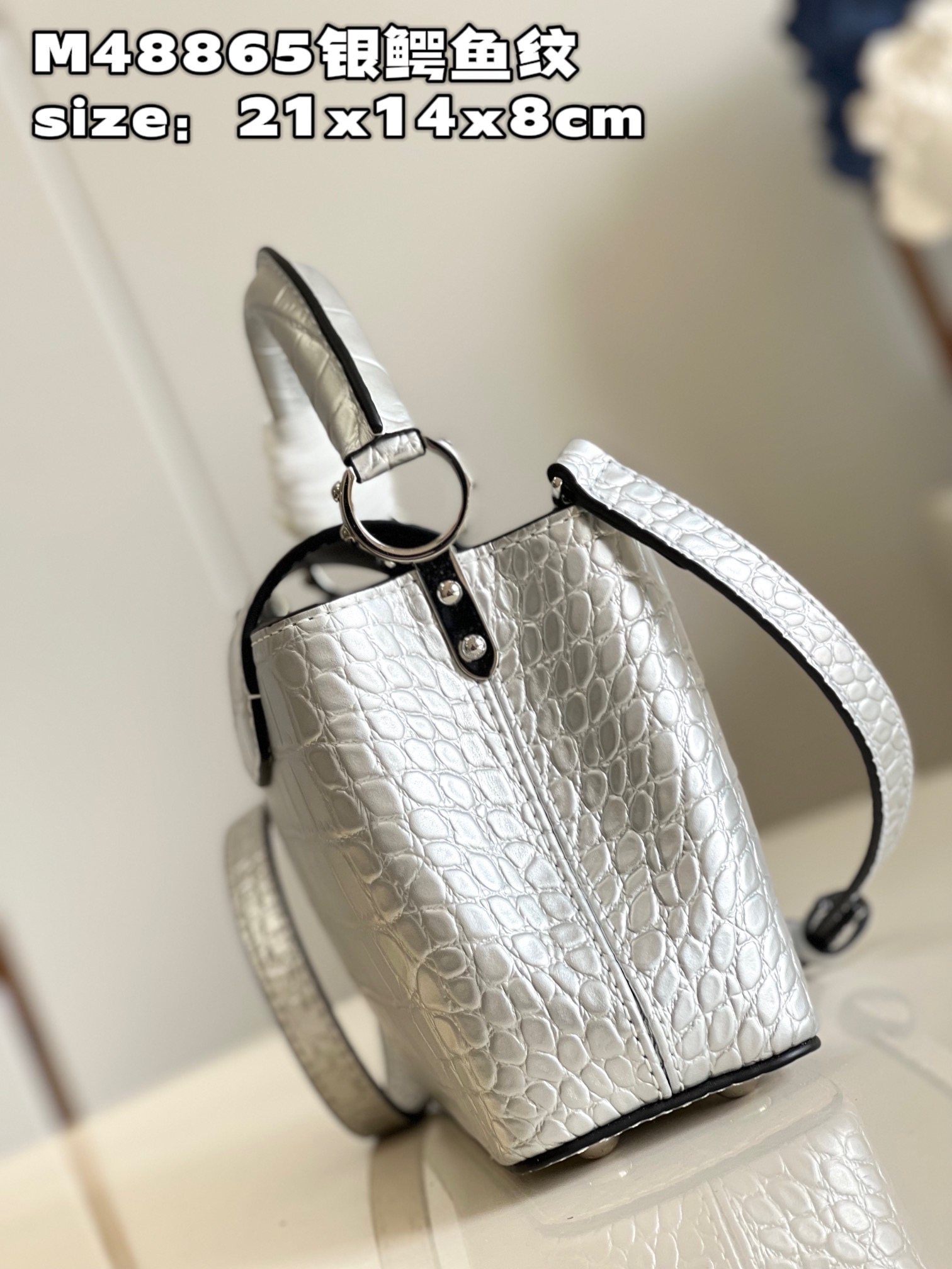 Bagsaaa L0vis Vvtt0n Capucines BB Crocodile in Silver - 21x14x8cm