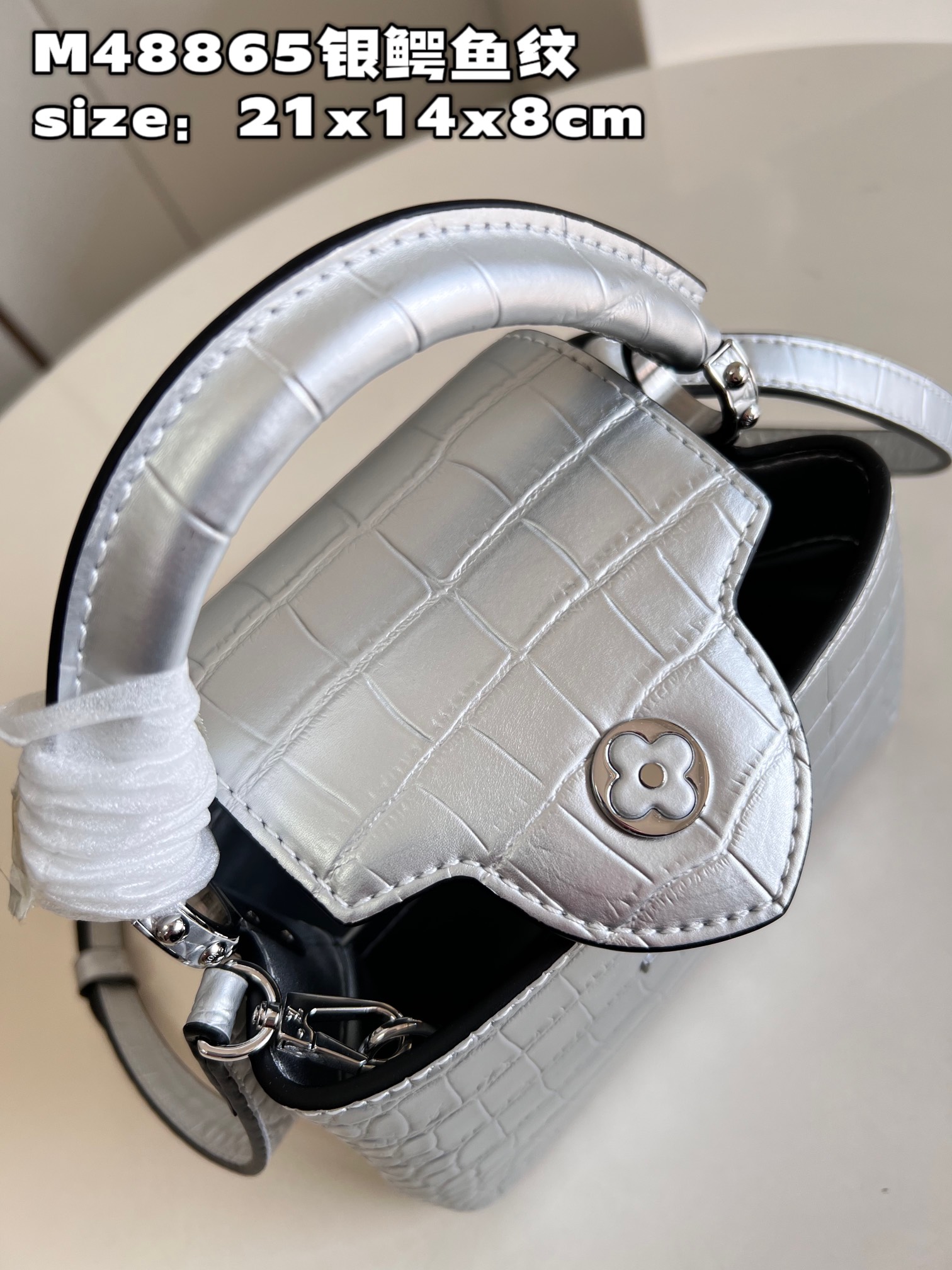 Bagsaaa L0vis Vvtt0n Capucines BB Crocodile in Silver - 21x14x8cm