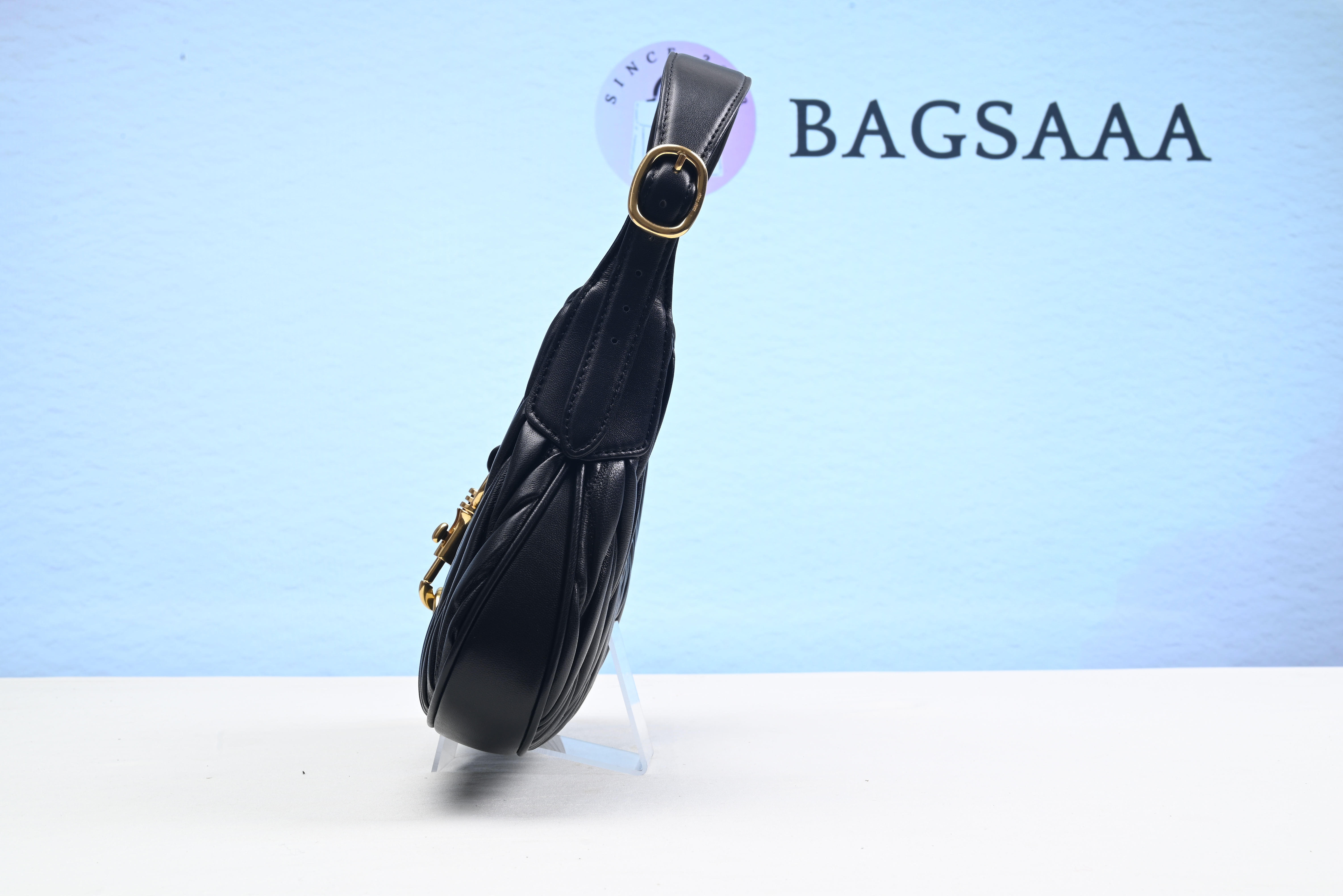 Bagsaaa Black Matelassé Nappa Leather Hobo Bag - 29x20x3.5cm
