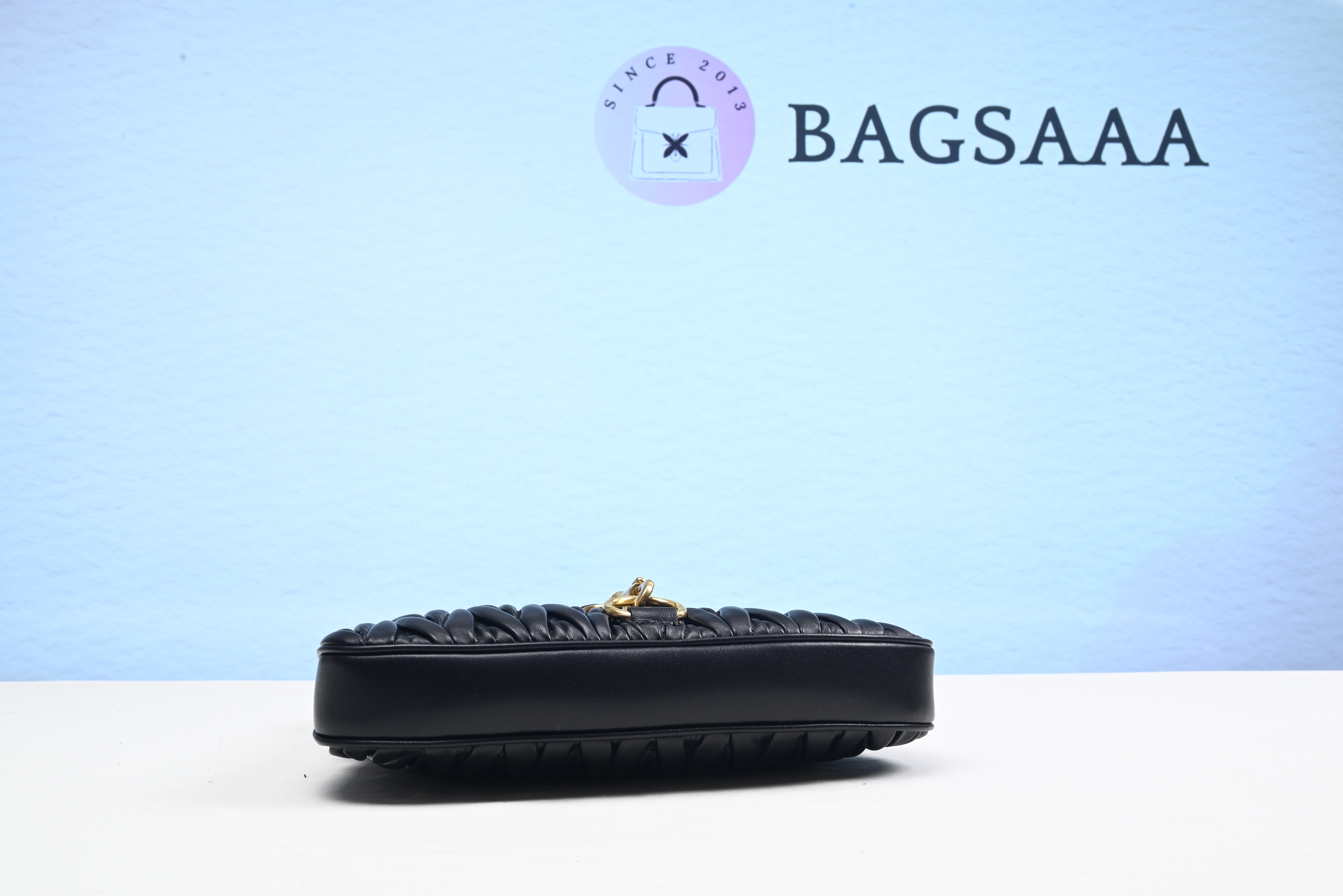 Bagsaaa Black Matelassé Nappa Leather Hobo Bag - 29x20x3.5cm