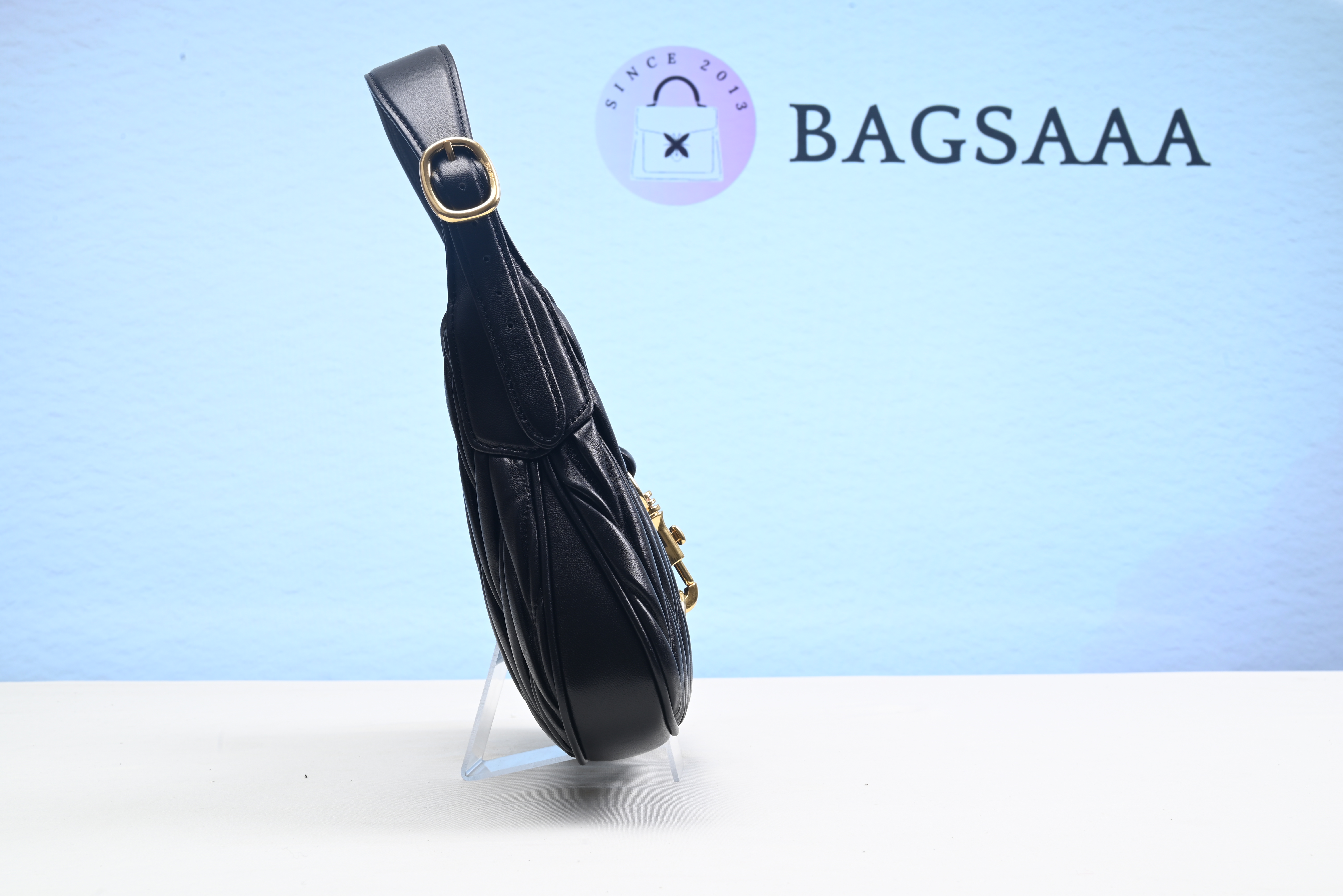 Bagsaaa Black Matelassé Nappa Leather Hobo Bag - 29x20x3.5cm