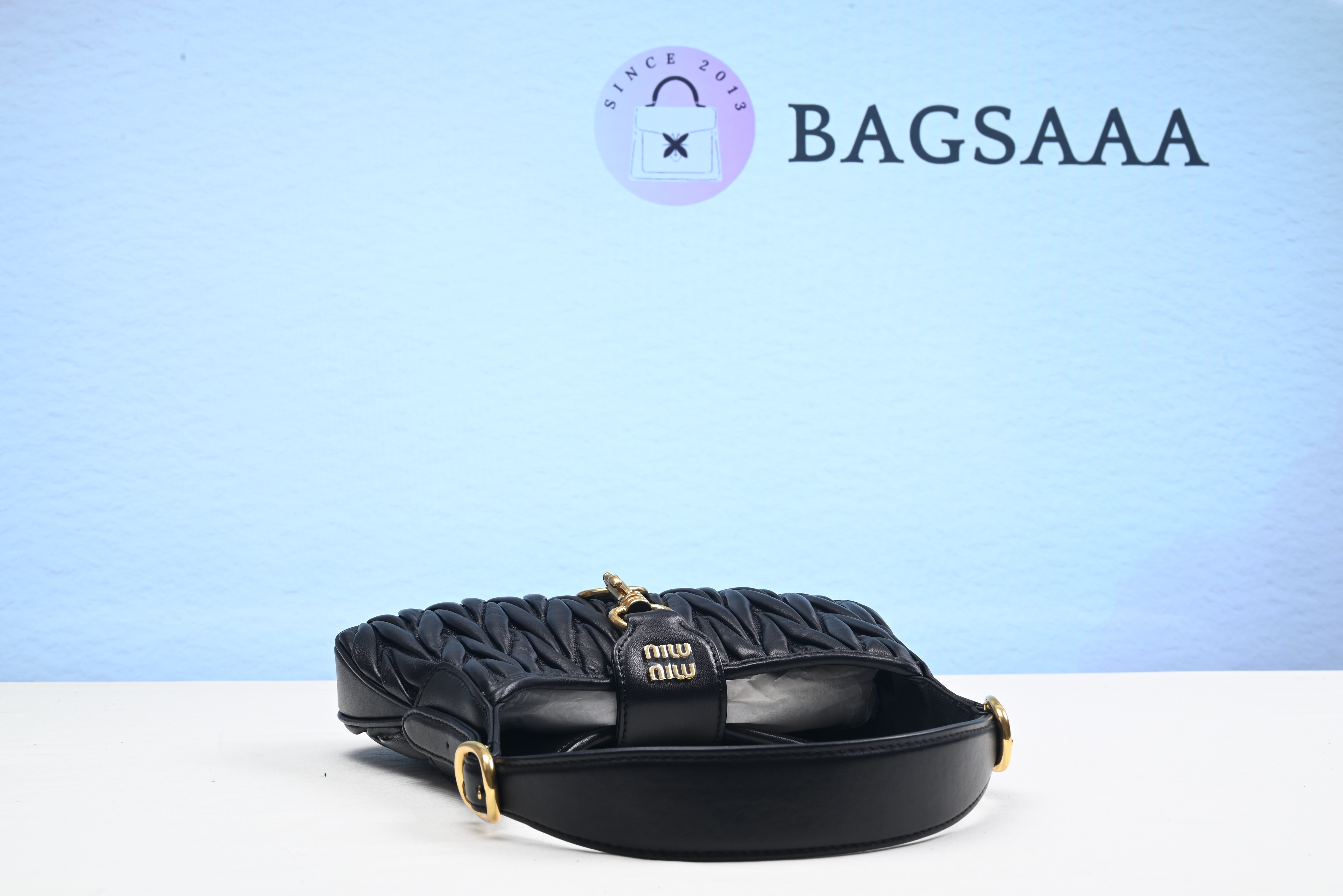 Bagsaaa Black Matelassé Nappa Leather Hobo Bag - 29x20x3.5cm