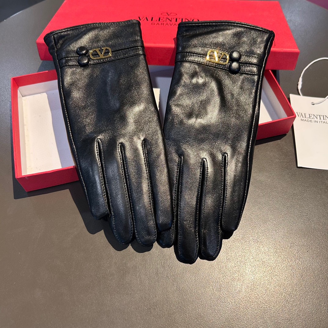 Bagsaaa Va1e*ntin0 Leather Black Gloves