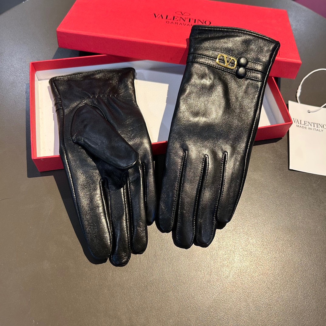 Bagsaaa Va1e*ntin0 Leather Black Gloves