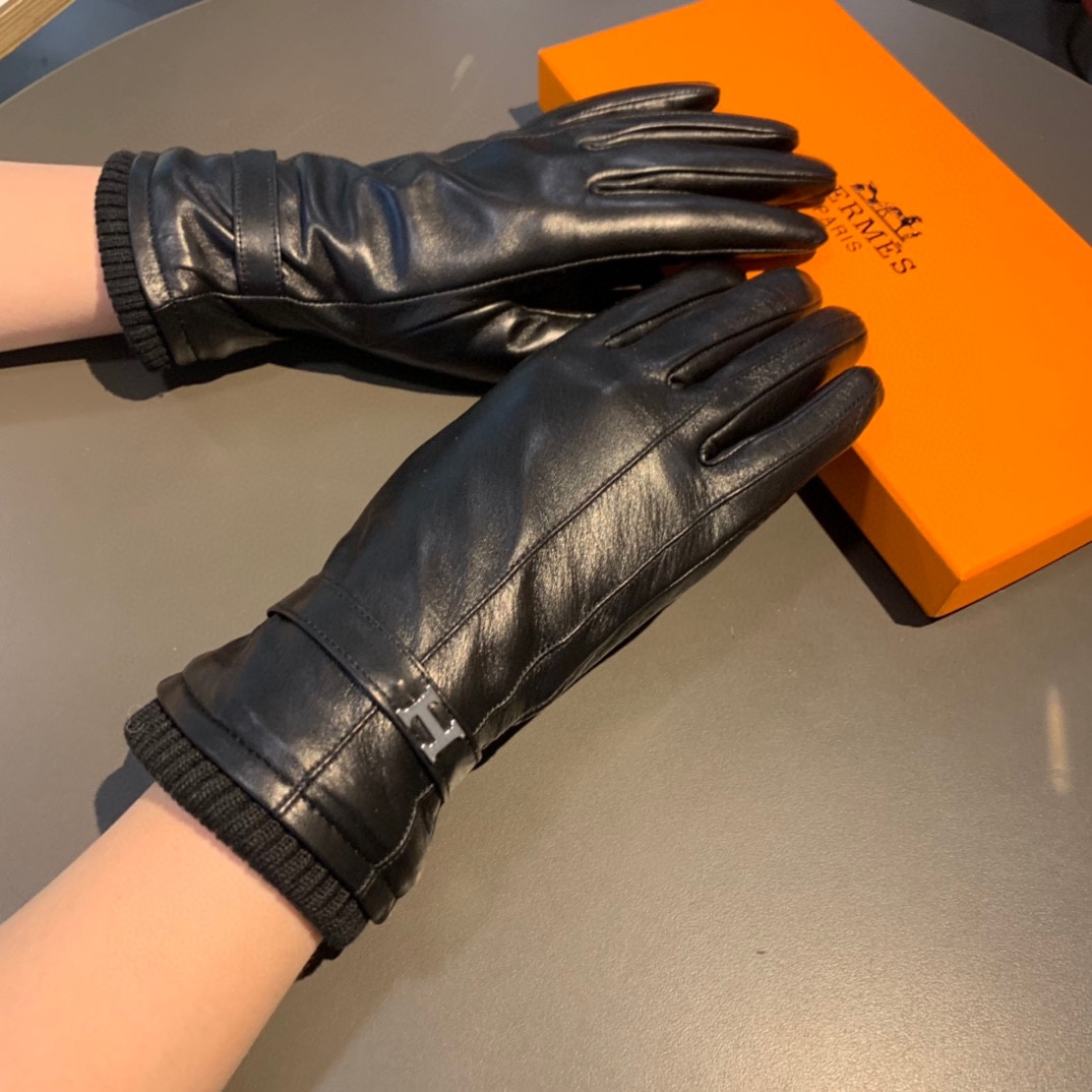 Bagsaaa H**me5 Black Leather Gloves