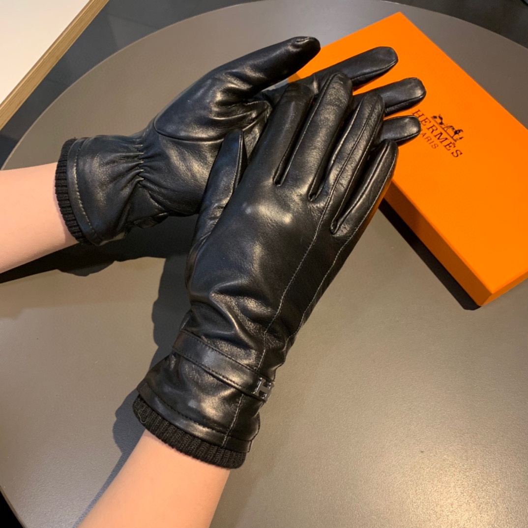 Bagsaaa H**me5 Black Leather Gloves