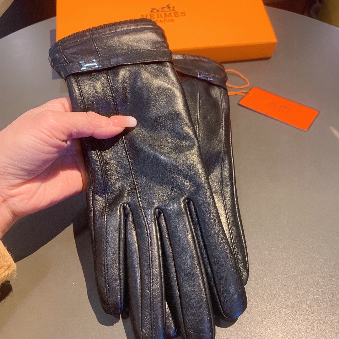 Bagsaaa H**me5 Black Leather Gloves