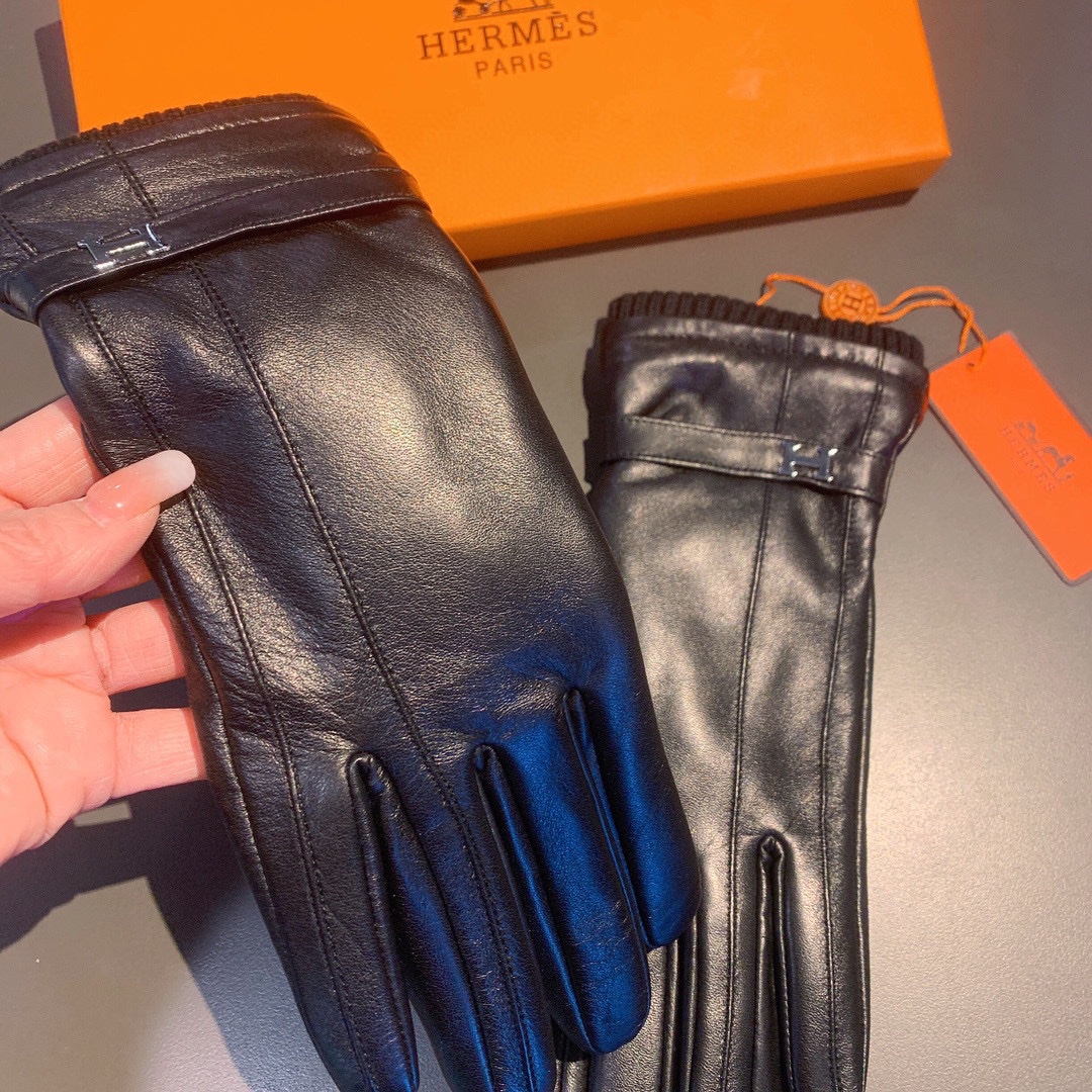 Bagsaaa H**me5 Black Leather Gloves