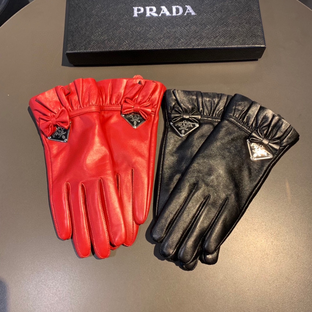 Bagsaaa Pra*a Ribbon Leather Gloves 2 colors