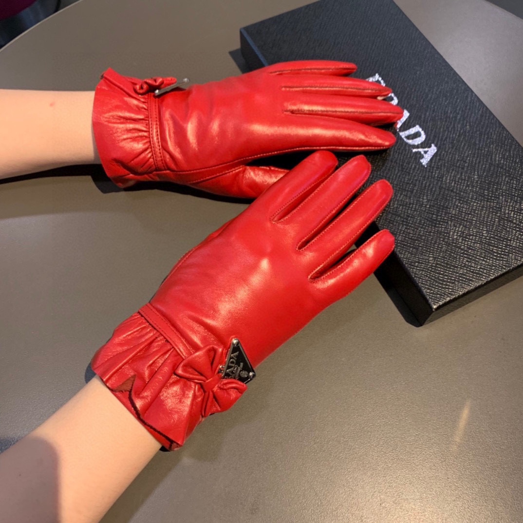 Bagsaaa Pra*a Ribbon Leather Gloves 2 colors