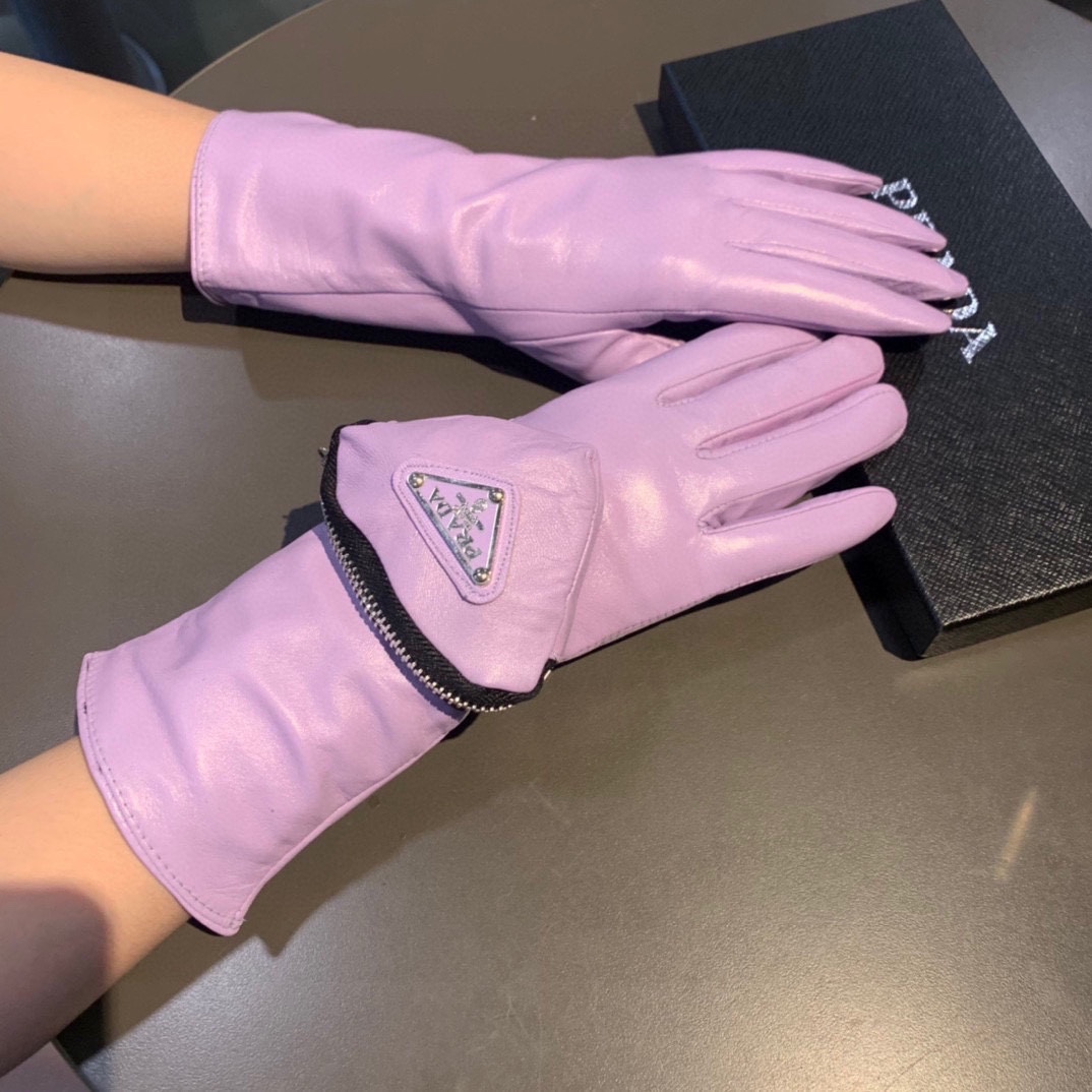Bagsaaa Pra*a Nappa Leather Purple Gloves With Pouch
