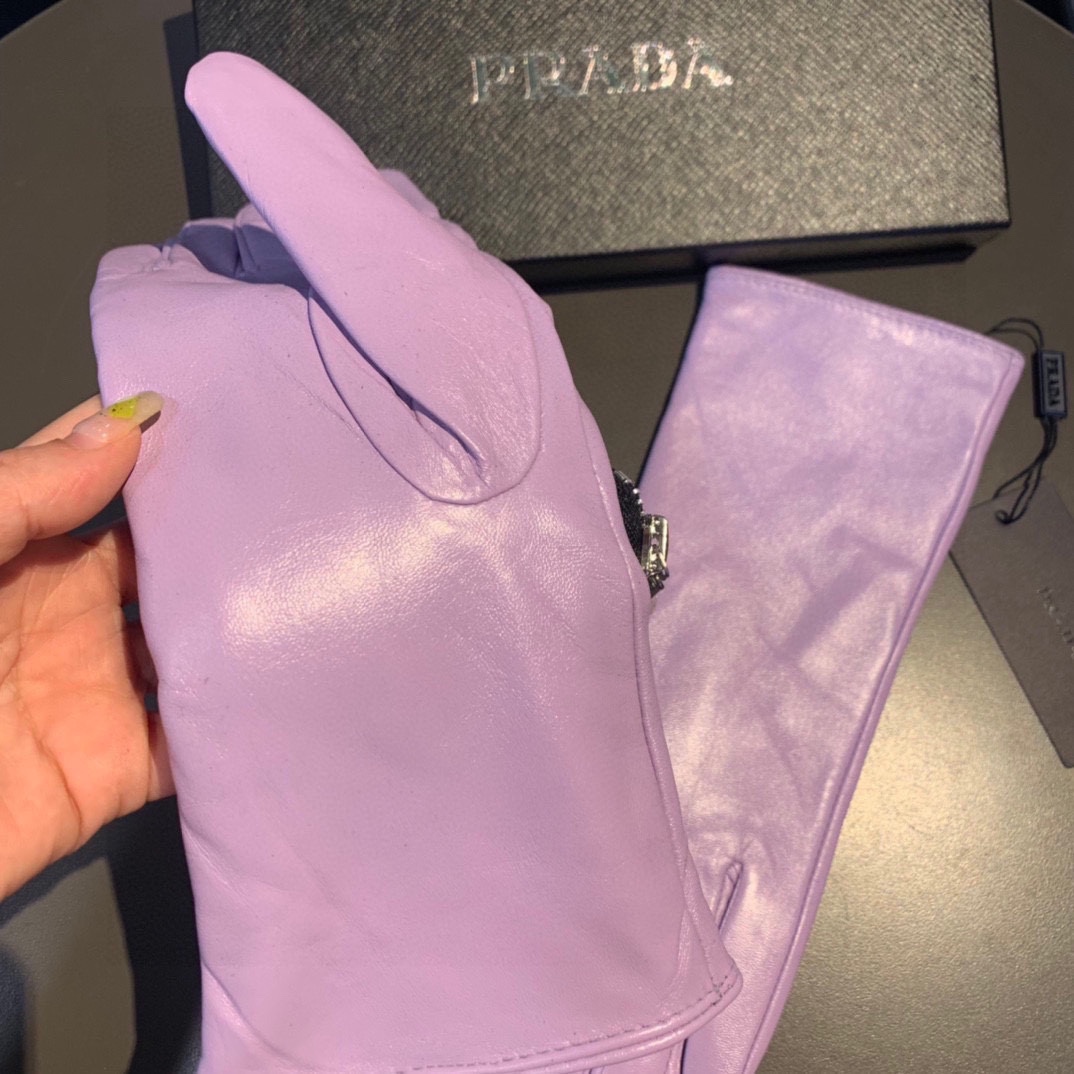 Bagsaaa Pra*a Nappa Leather Purple Gloves With Pouch