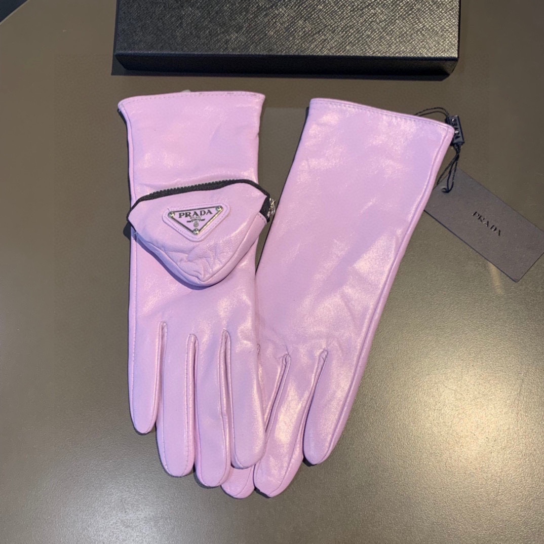 Bagsaaa Pra*a Nappa Leather Purple Gloves With Pouch
