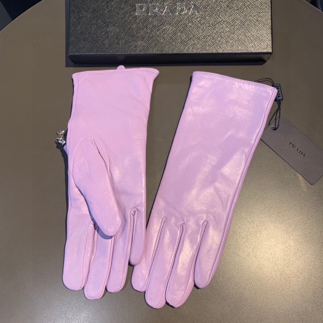 Bagsaaa Pra*a Nappa Leather Purple Gloves With Pouch