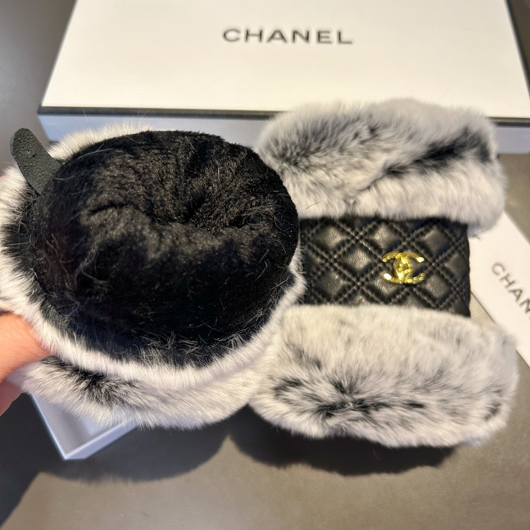 Bagsaaa Ch**el Half Finger White Fur Leather Gloves