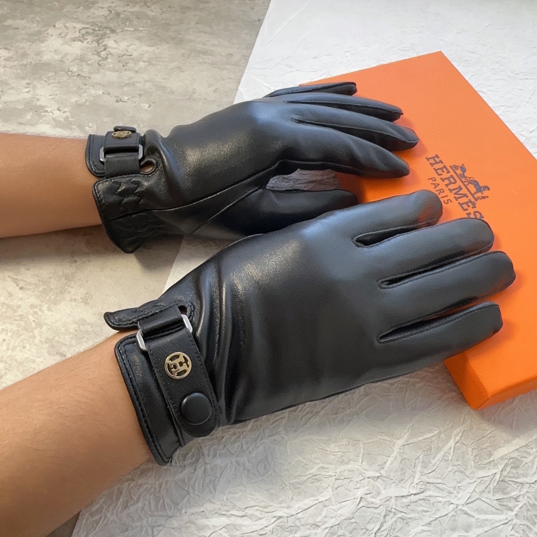 Bagsaaa H**me5 Black Leather Gloves 02