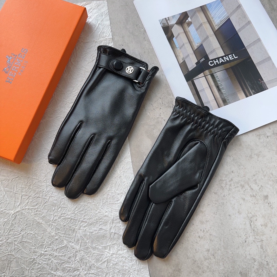 Bagsaaa H**me5 Black Leather Gloves 02
