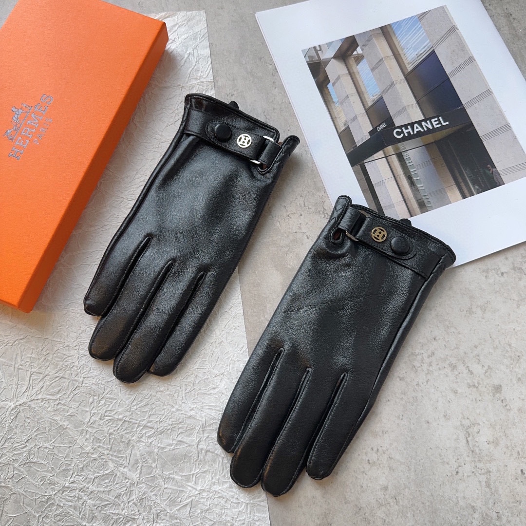 Bagsaaa H**me5 Black Leather Gloves 02
