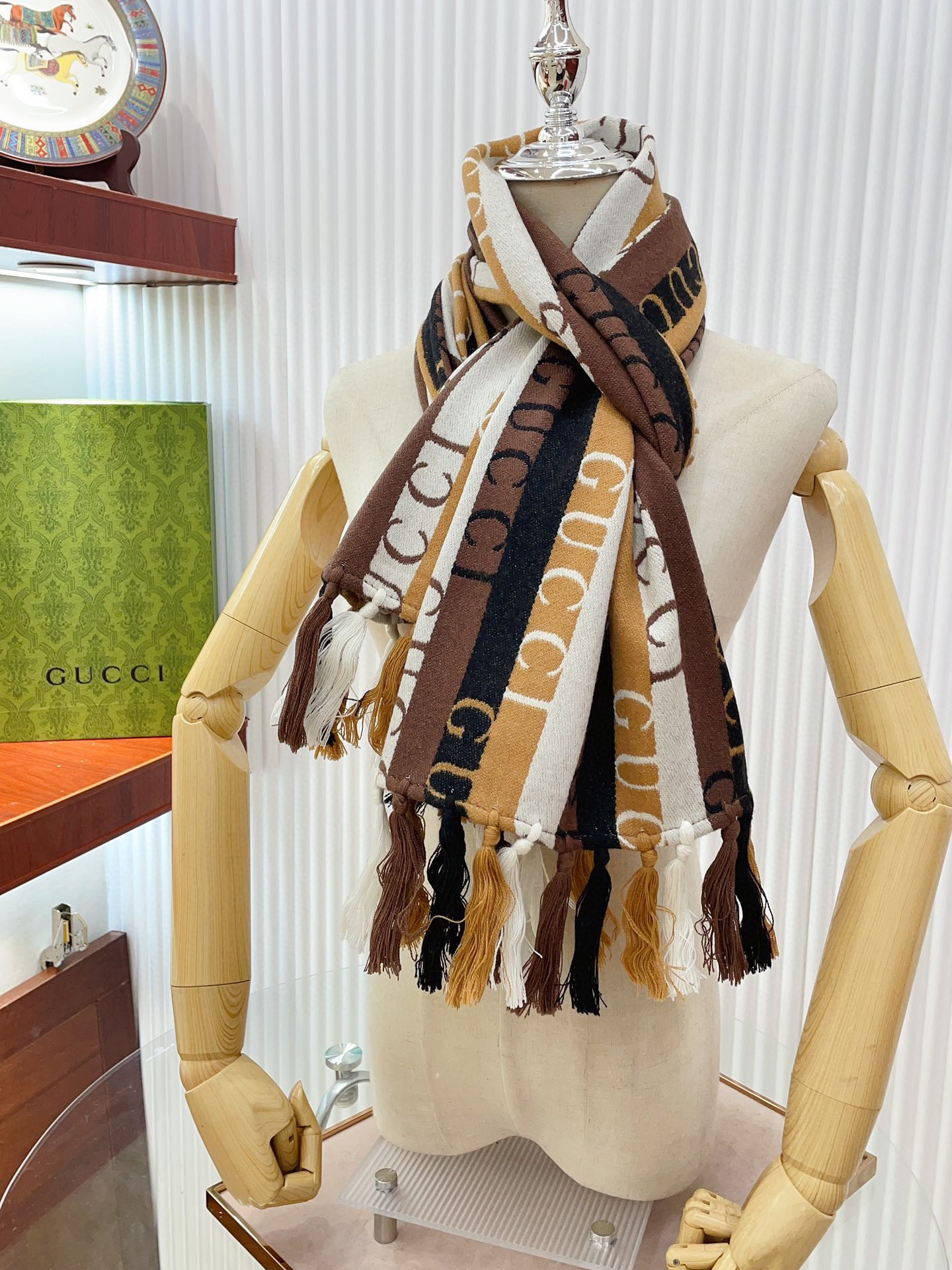 Bagsaaa Gvc*1 Scarf Wool Striped brown/blue - 38*180cm