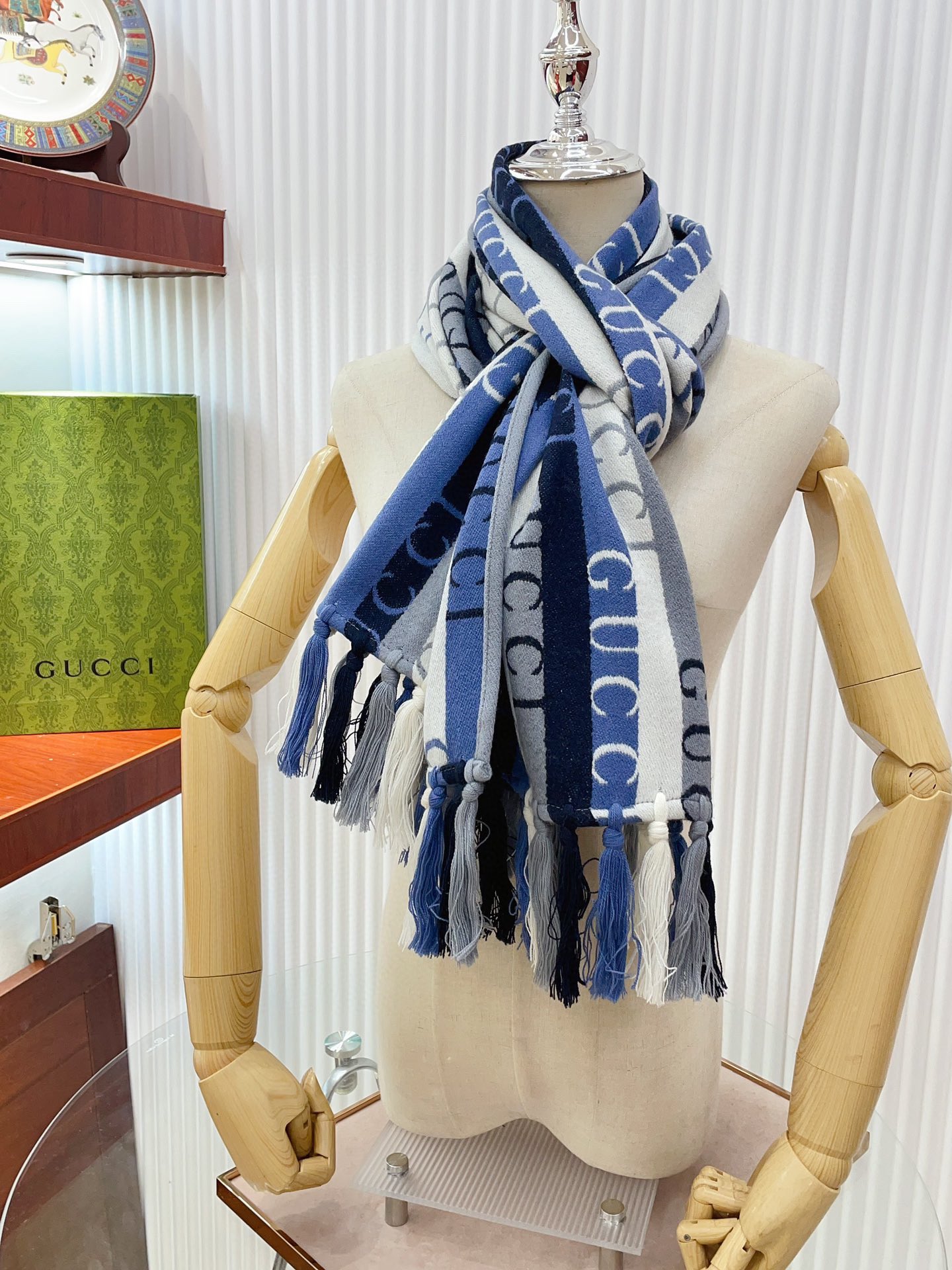 Bagsaaa Gvc*1 Scarf Wool Striped brown/blue - 38*180cm