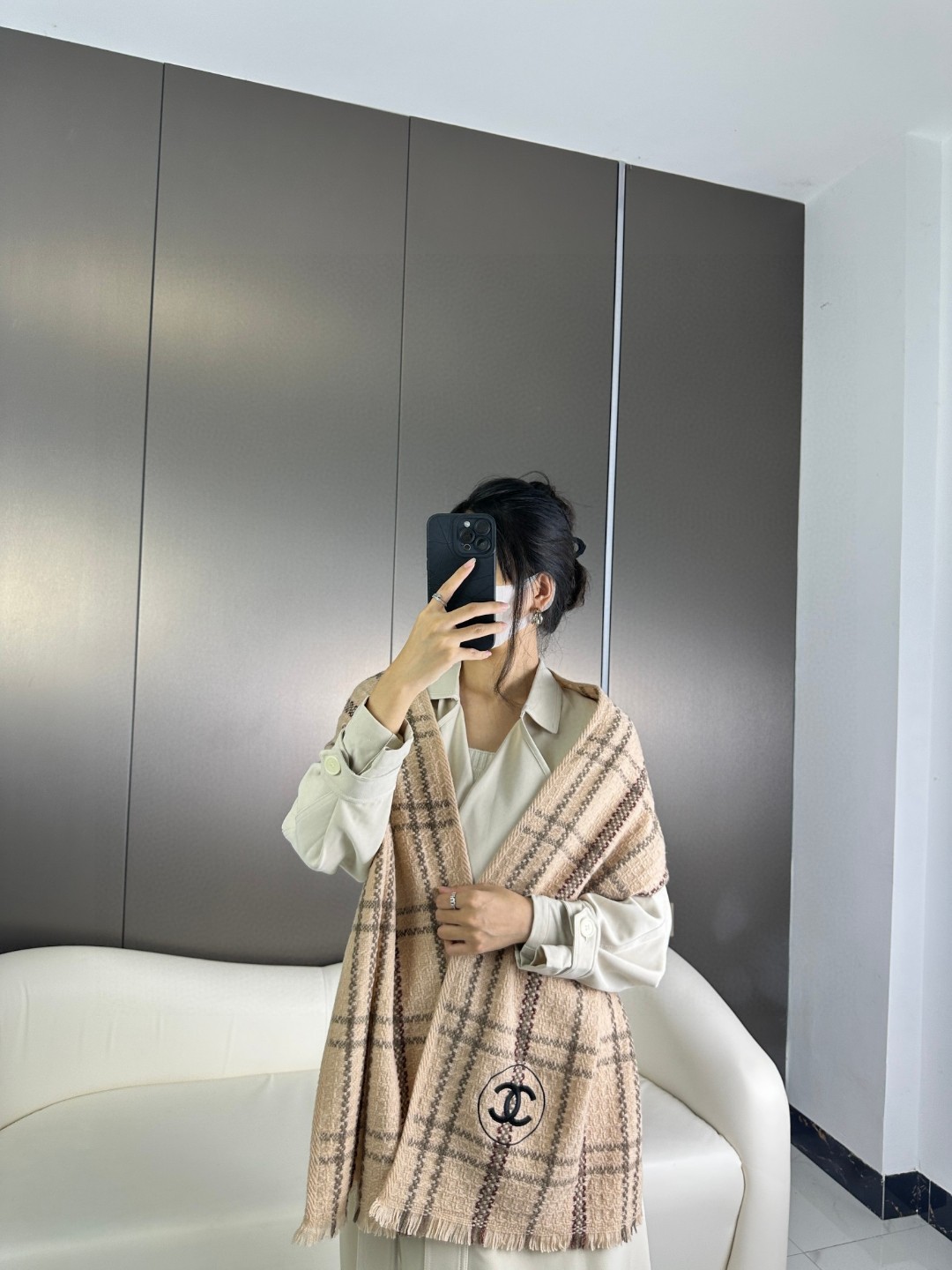 Bagsaaa Ch**el Scarf Striped Brown - 40x190cm