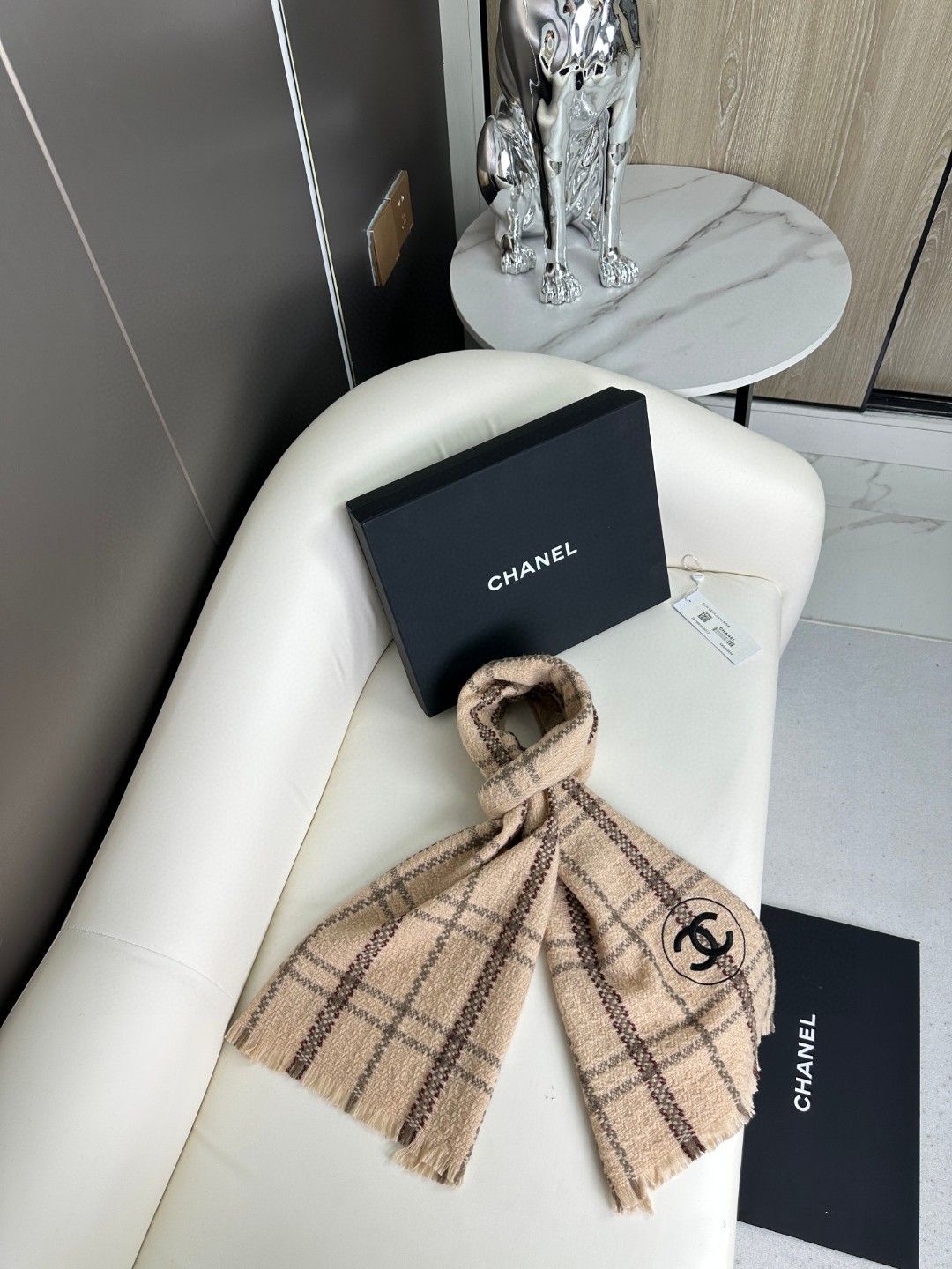 Bagsaaa Ch**el Scarf Striped Brown - 40x190cm