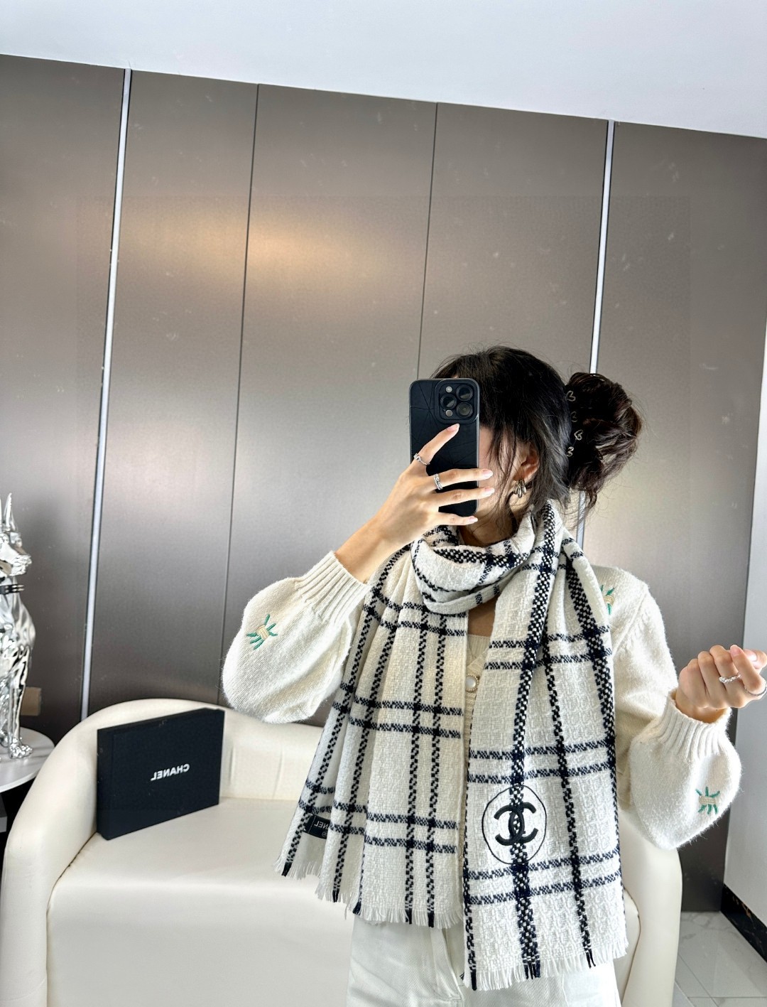 Bagsaaa Ch**el Scarf Striped White - 40x190cm