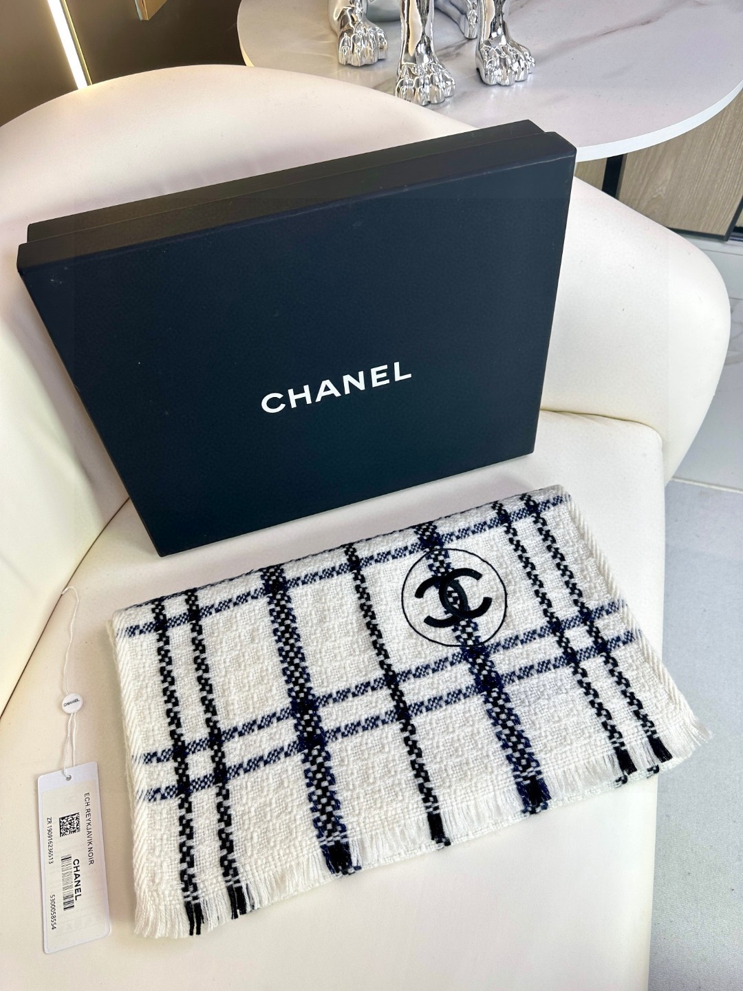 Bagsaaa Ch**el Scarf Striped White - 40x190cm