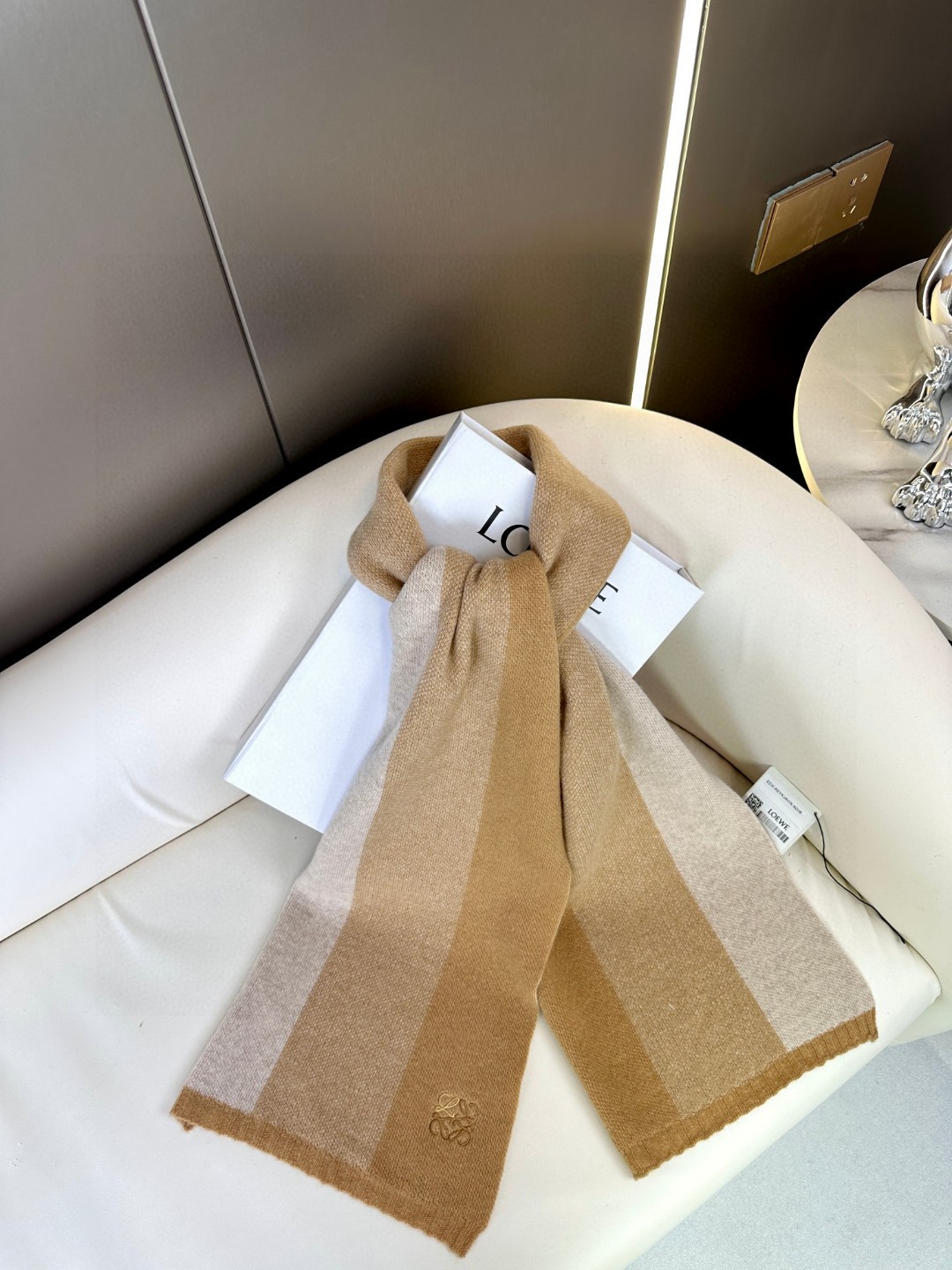 Bagsaaa L0ew* Scarf With 3 tones of Beige Color - 30*190cm