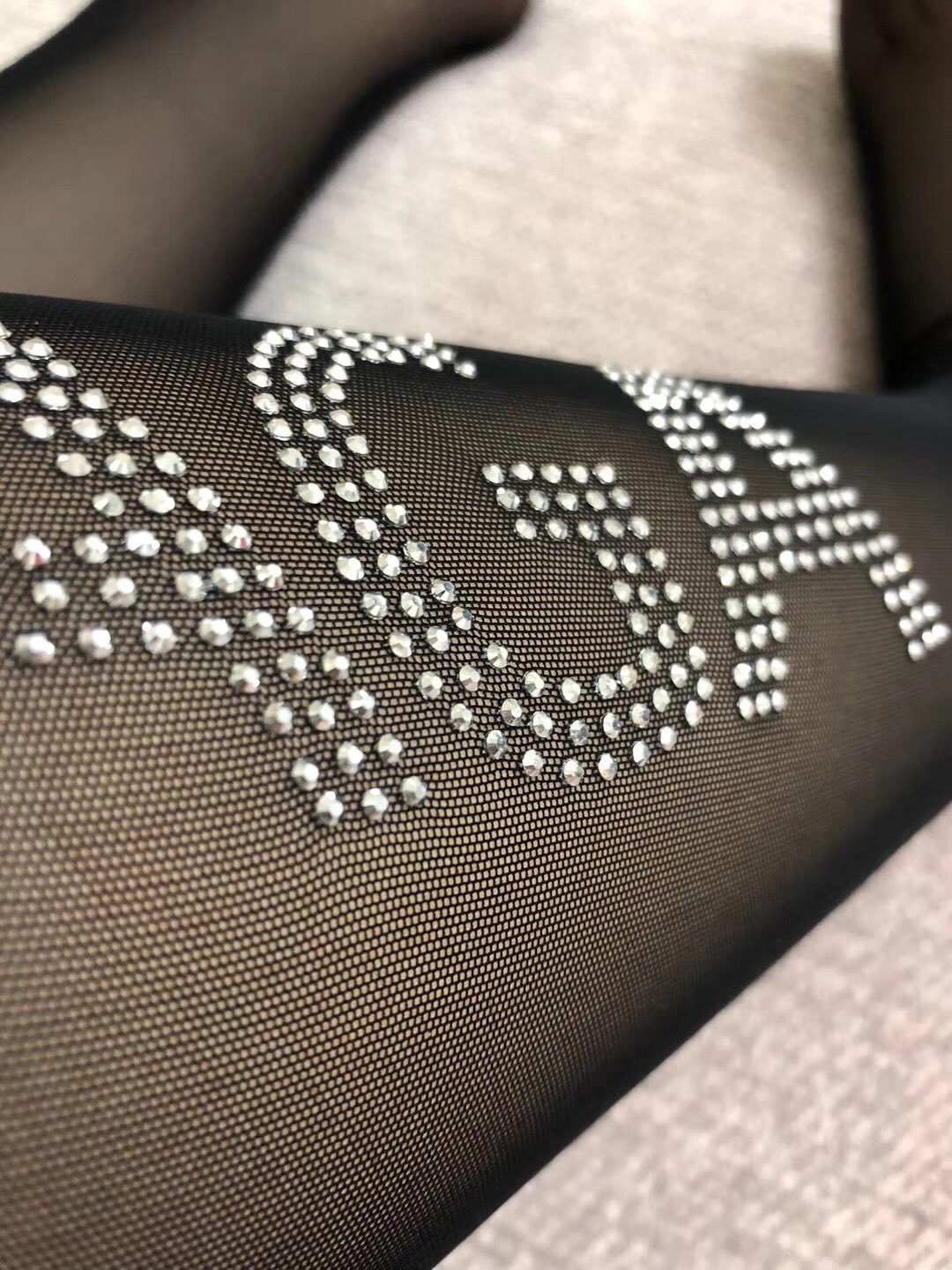 Bagsaaa Ba1en*iaga Black Tights With Crystal Letters