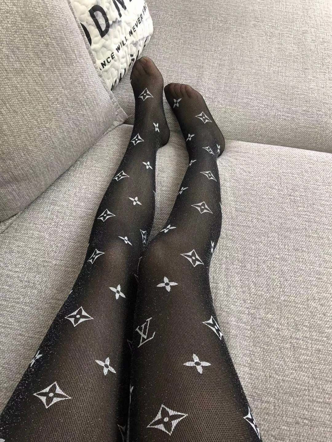 Bagsaaa L0vis Vvtt0n Black Tights With White Monogram
