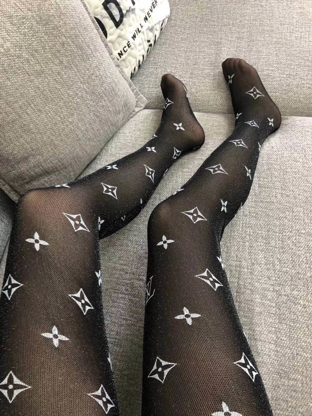 Bagsaaa L0vis Vvtt0n Black Tights With White Monogram