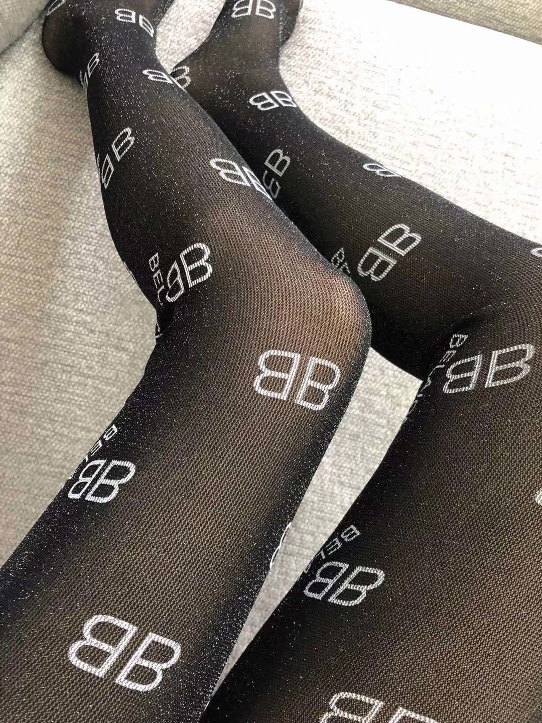 Bagsaaa Ba1en*iaga Black Tights With Large "B" Logo