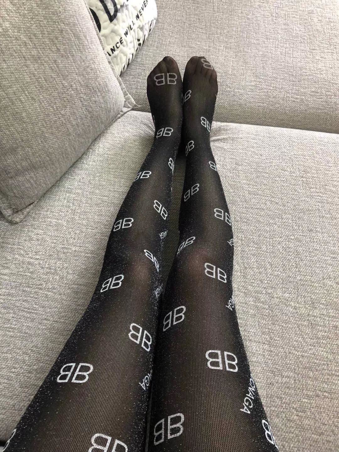 Bagsaaa Ba1en*iaga Black Tights With Large "B" Logo