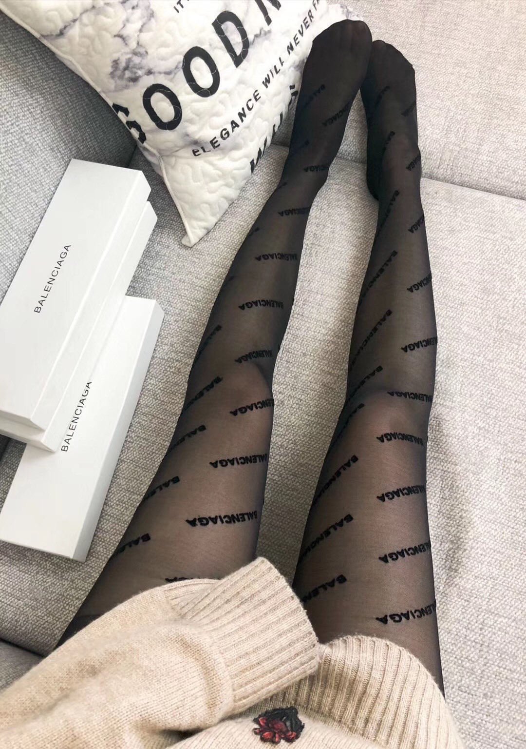 Bagsaaa Ba1en*iaga Black Tights With Black Letter