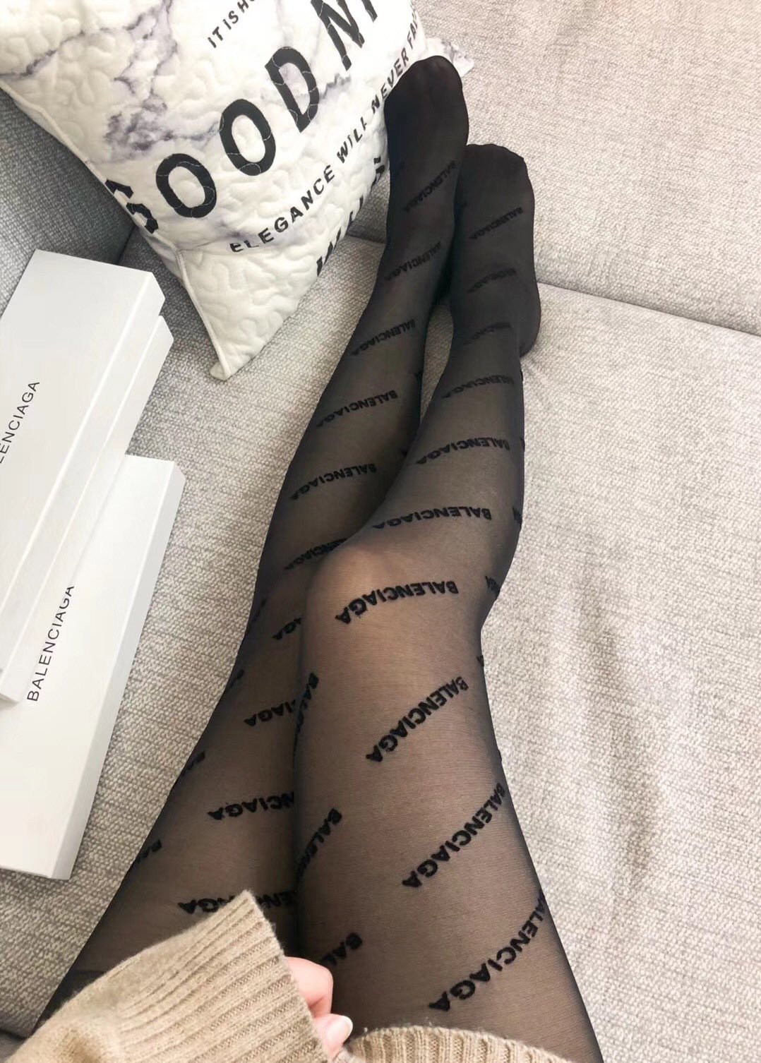 Bagsaaa Ba1en*iaga Black Tights With Black Letter