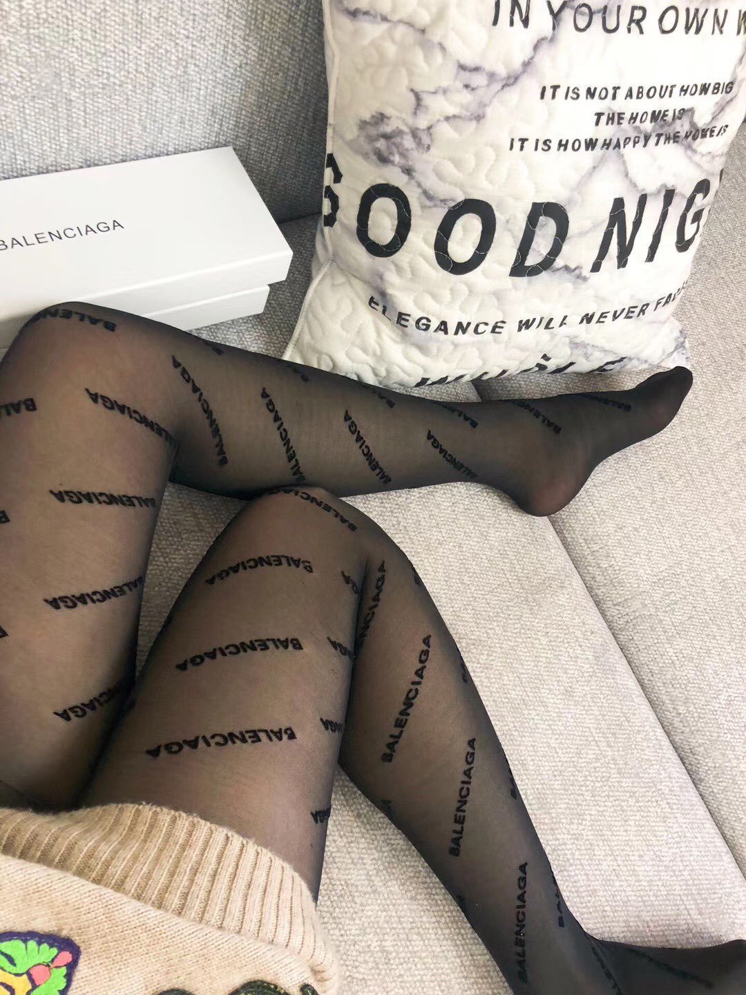 Bagsaaa Ba1en*iaga Black Tights With Black Letter