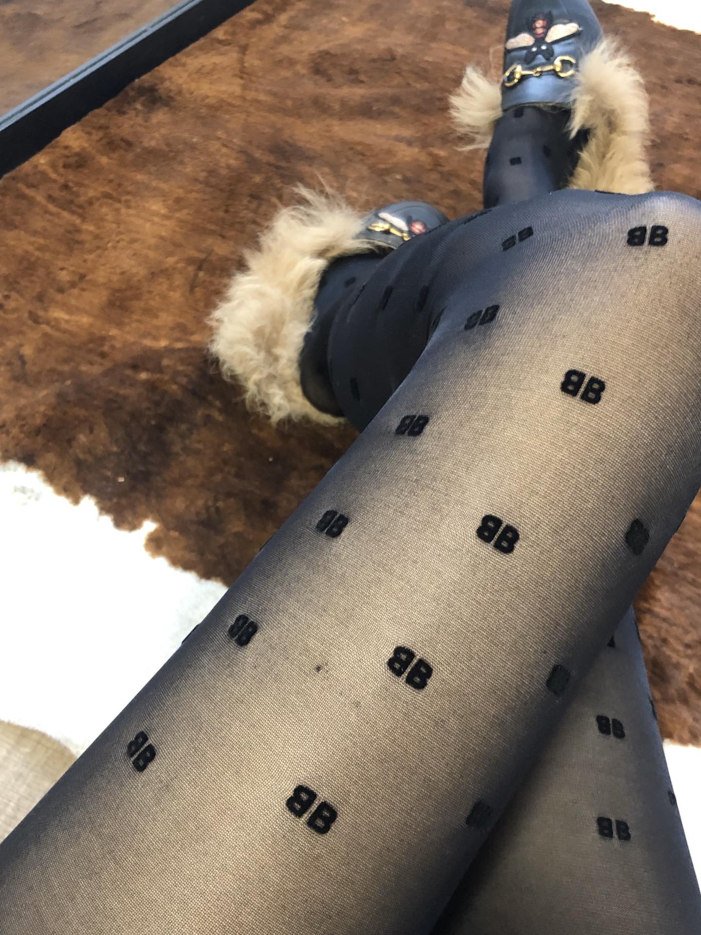 Bagsaaa Ba1en*iaga Black Tights With Black Small "B" Logo