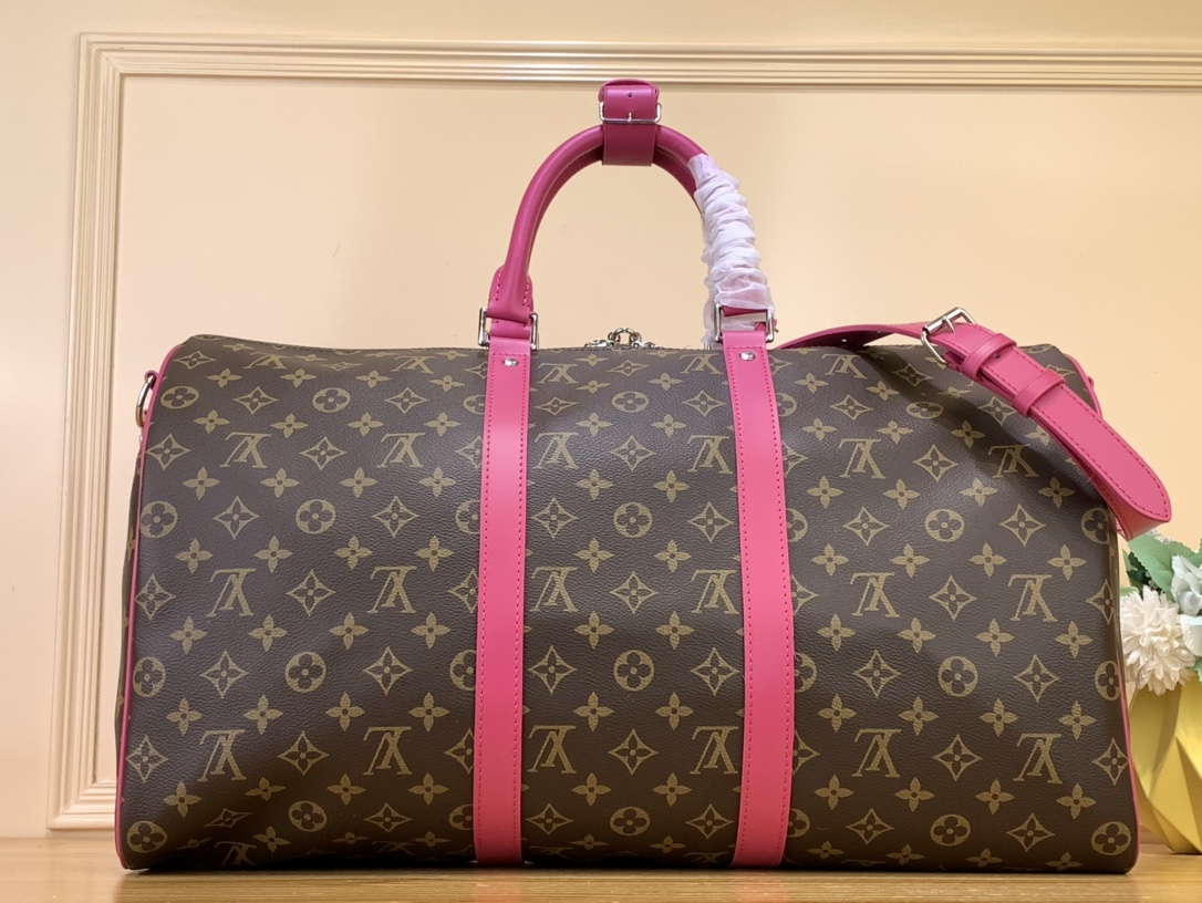 Bagsaaa L0vis Vvtt0n Keepall Bandoulière 50 Monogram Macassar Pink - 50x29x23cm