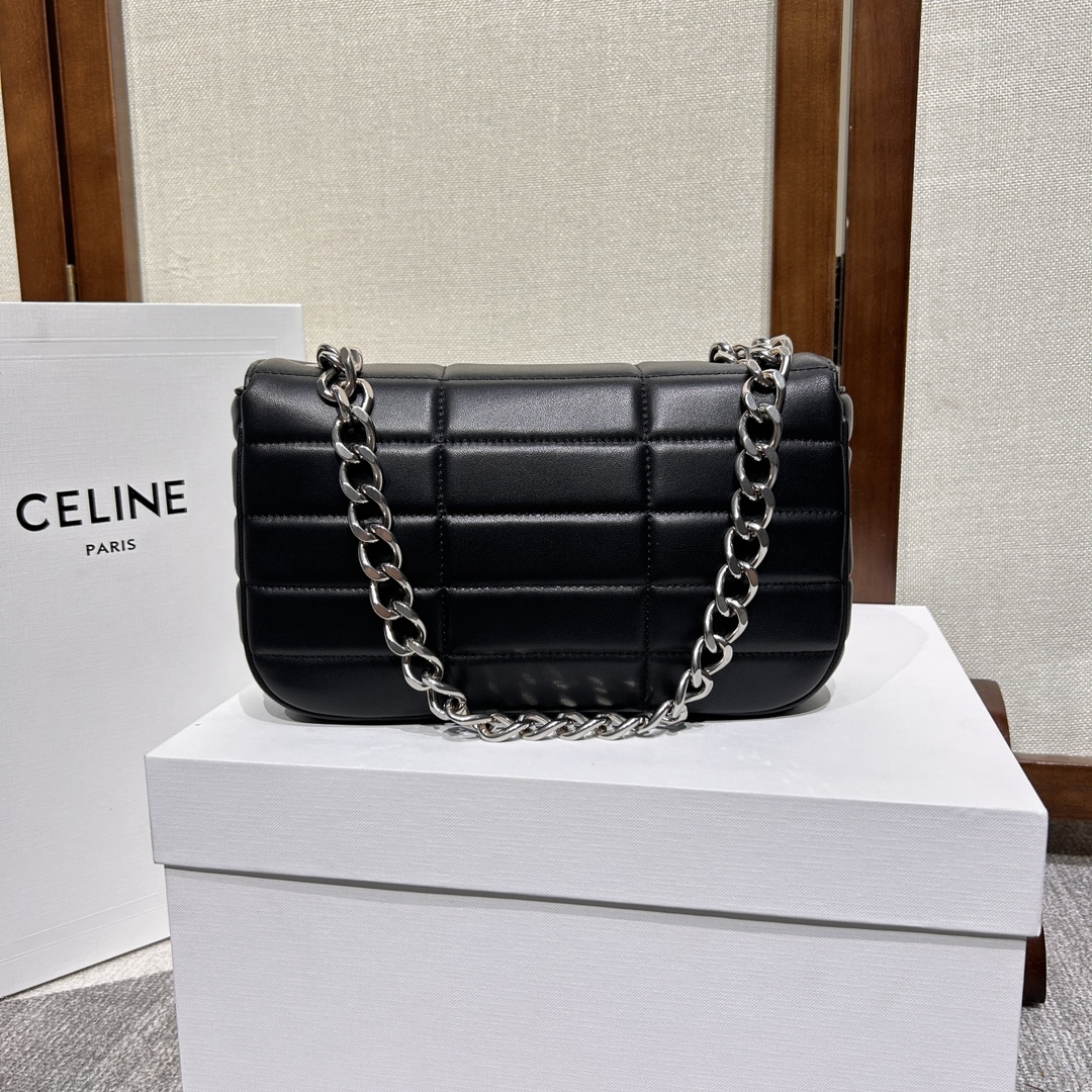 Bagsaaa Ce1i*e Chain Shoulder Bag Matelasse Monochrome Black Silver - 24x15x5cm