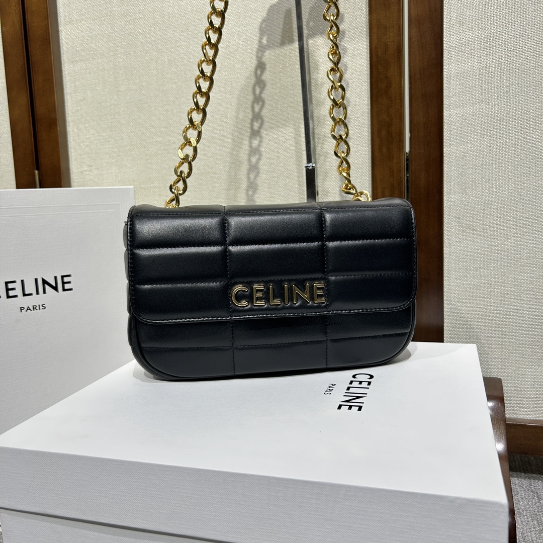 Bagsaaa Ce1i*e Chain Shoulder Bag Matelasse Monochrome Black Gold - 24x15x5cm