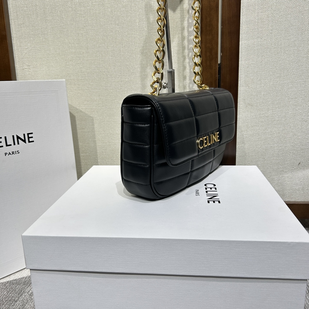 Bagsaaa Ce1i*e Chain Shoulder Bag Matelasse Monochrome Black Gold - 24x15x5cm
