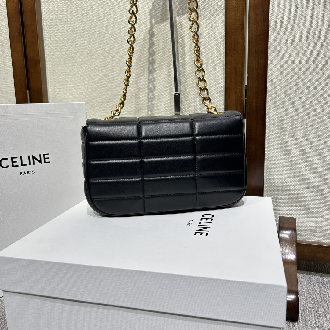 Bagsaaa Ce1i*e Chain Shoulder Bag Matelasse Monochrome Black Gold - 24x15x5cm