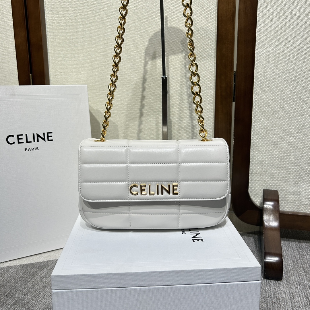 Bagsaaa Ce1i*e Chain Shoulder Bag Matelasse Monochrome White - 24x15x5cm