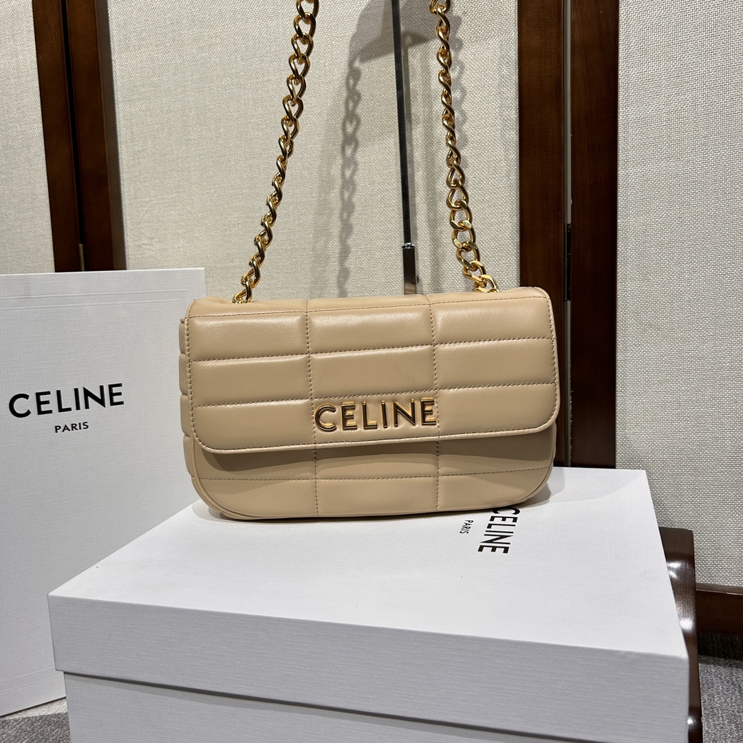 Bagsaaa Ce1i*e Chain Shoulder Bag Matelasse Monochrome Beige - 24x15x5cm