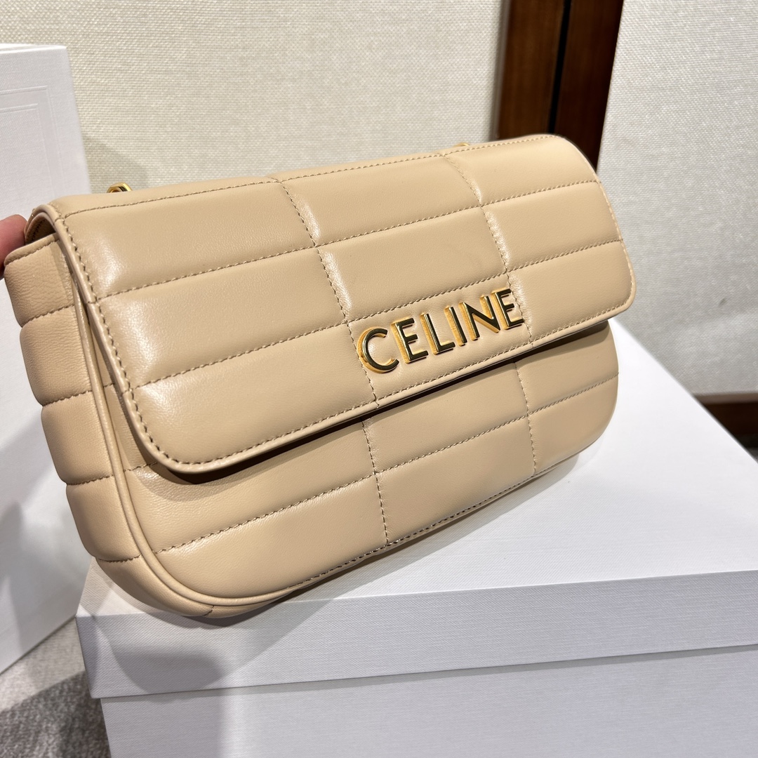Bagsaaa Ce1i*e Chain Shoulder Bag Matelasse Monochrome Beige - 24x15x5cm