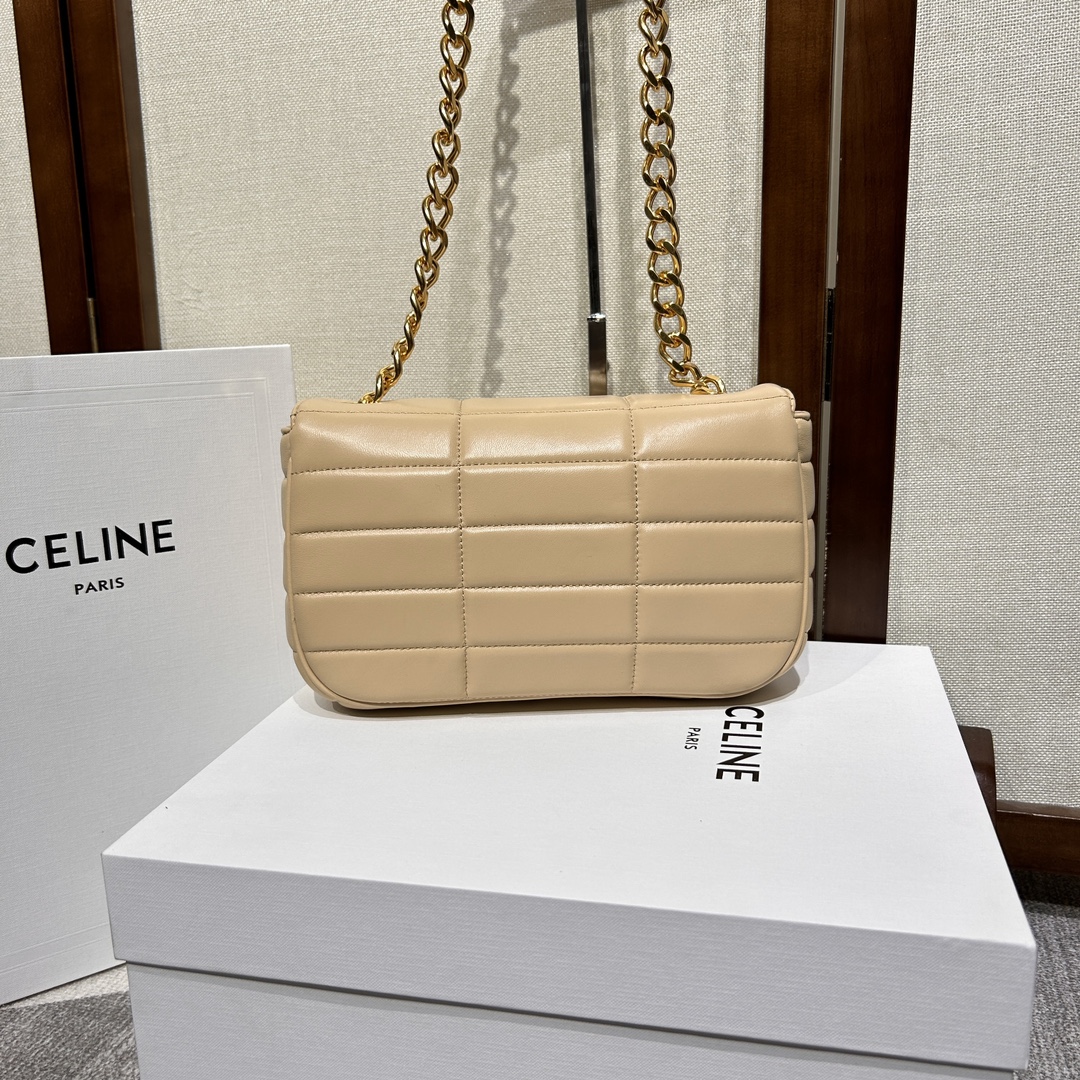 Bagsaaa Ce1i*e Chain Shoulder Bag Matelasse Monochrome Beige - 24x15x5cm