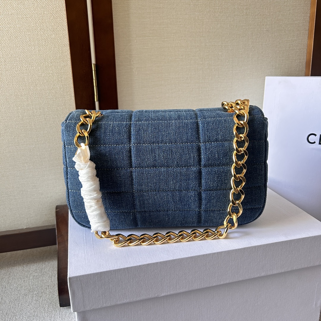 Bagsaaa Ce1i*e Chain Shoulder Bag Matelasse Monochrome Denim - 24x15x5cm
