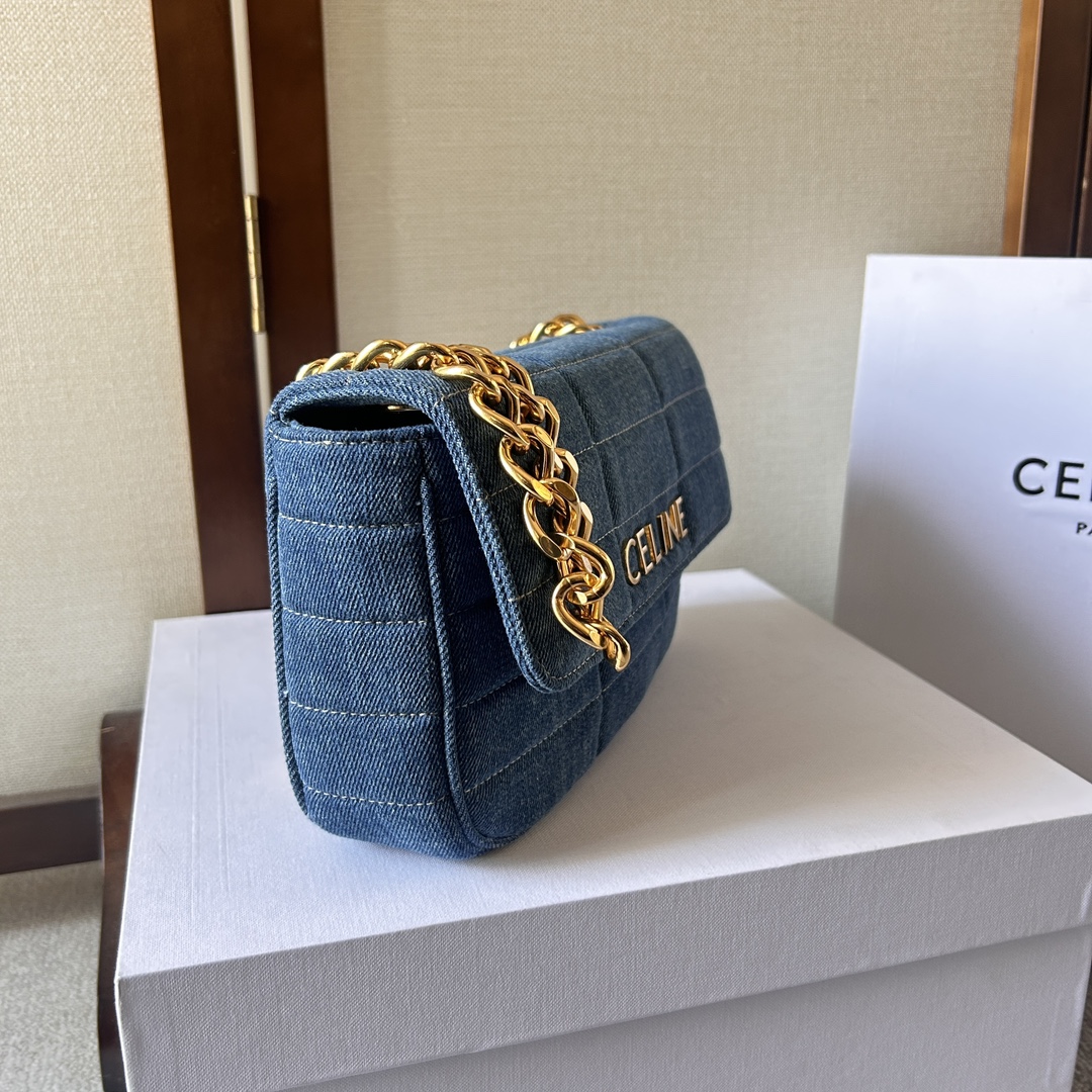 Bagsaaa Ce1i*e Chain Shoulder Bag Matelasse Monochrome Denim - 24x15x5cm