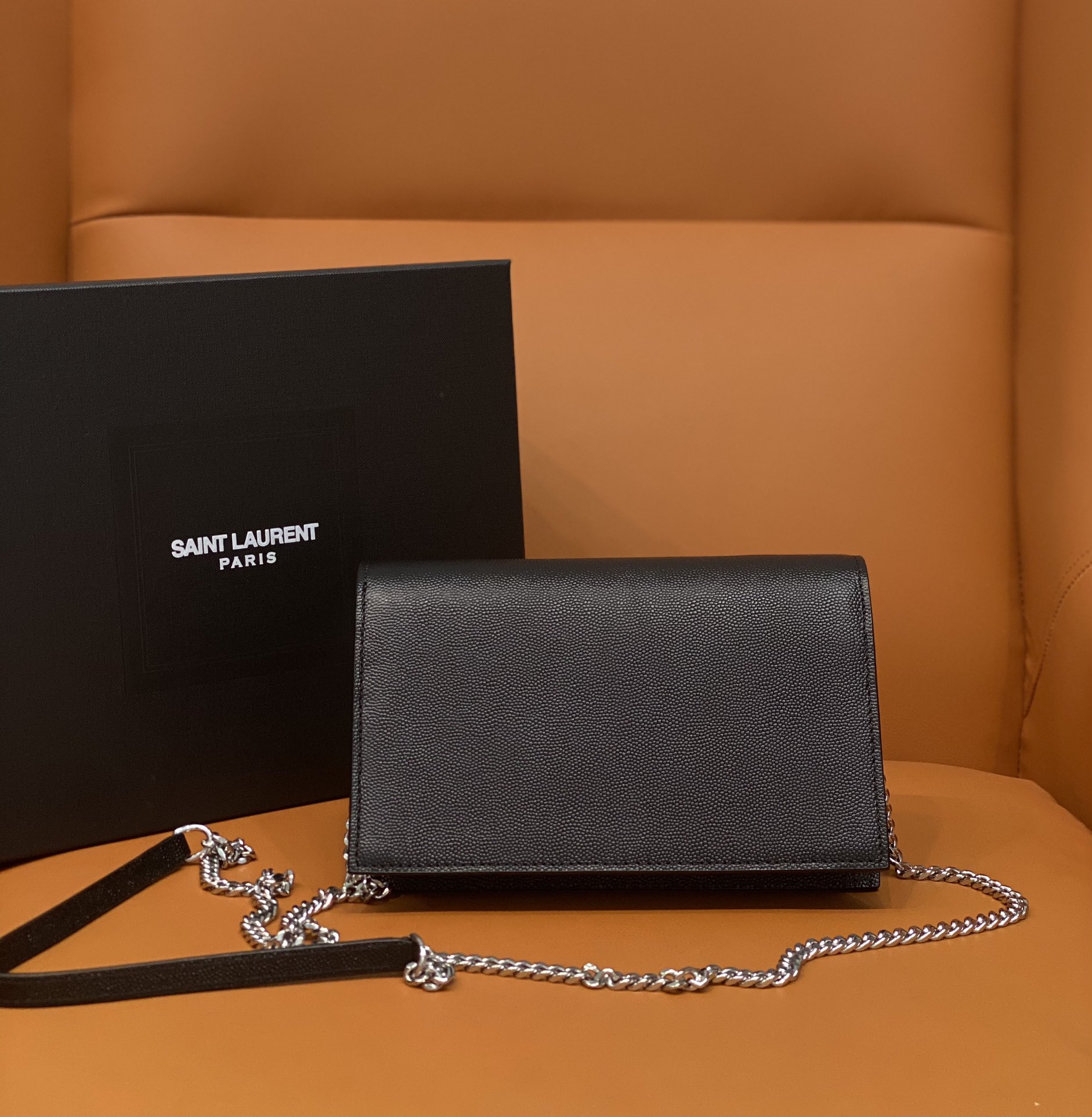Bagsaaa Y51 Kate Tassel Bag Black Grained Leather Silver Hardware - 19x12.5x4cm
